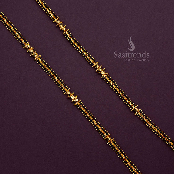 Traditional Micro Gold Plated Black Beaded Chain, Perfect for Weddings and Festivals - Sasitrends




