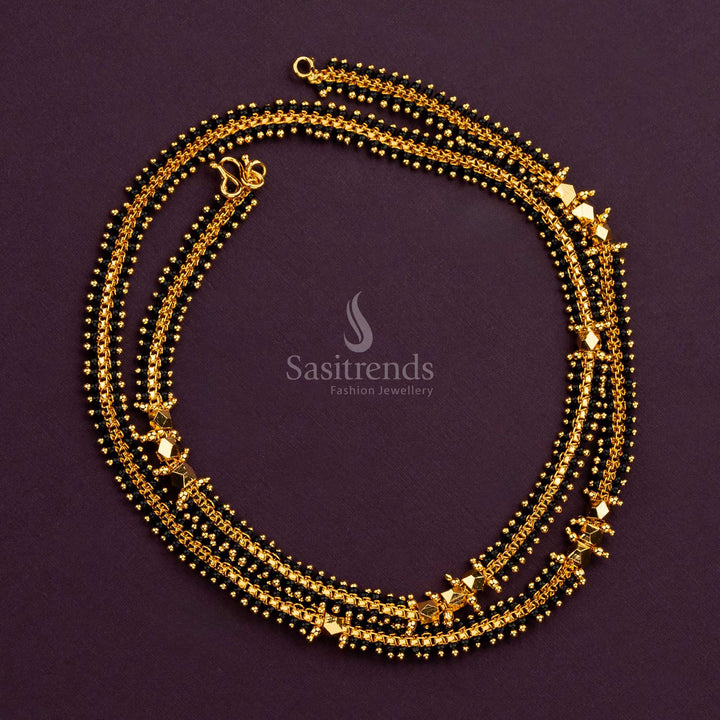 Traditional Micro Gold Plated Black Beaded Long Chain - Sasitrends