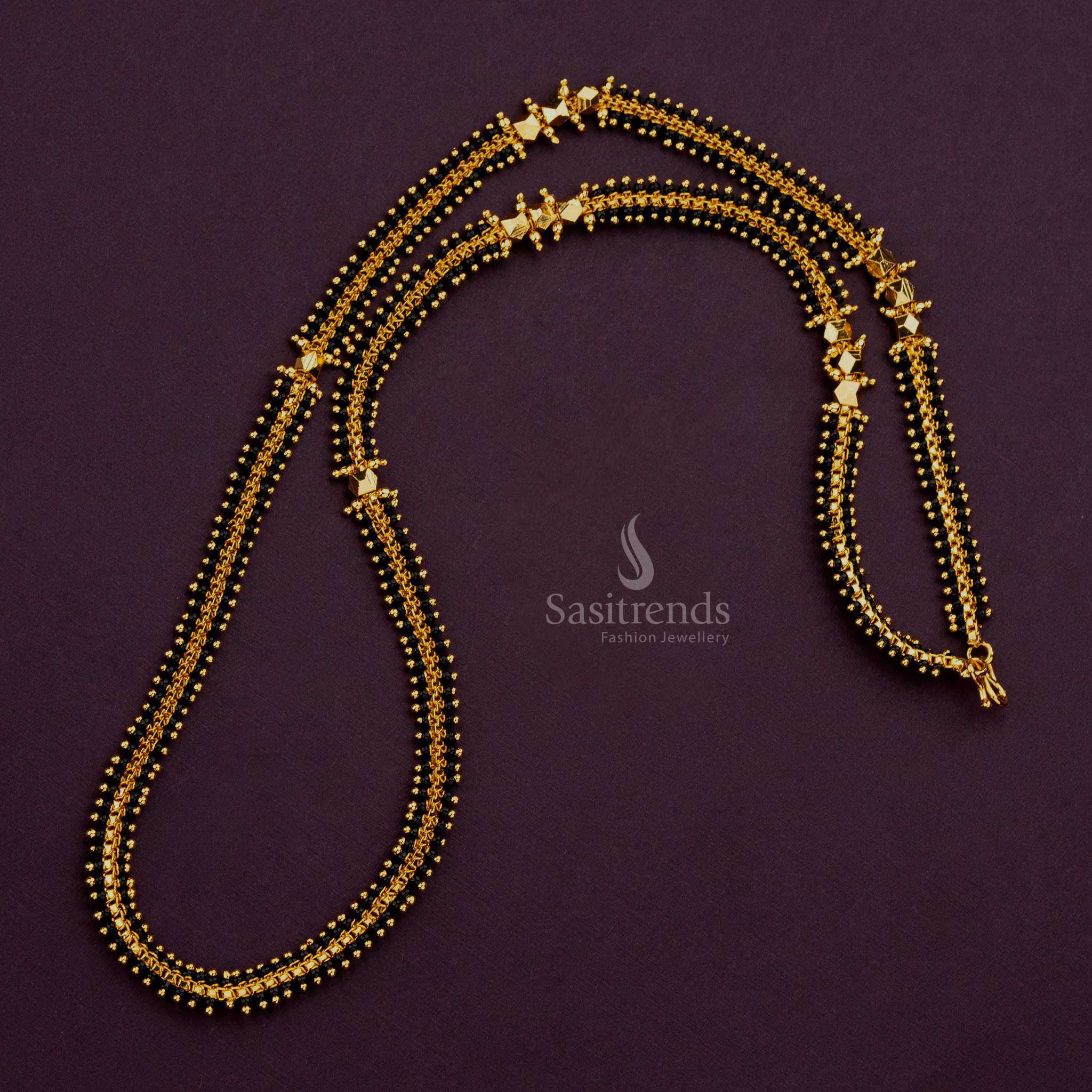 Black Beaded Chain - Traditional Gold Plated Wedding Jewellery - Sasitrends