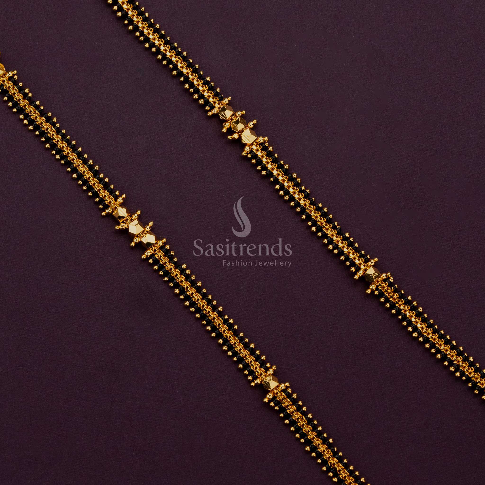 Elegant micro gold plated chain with black beads, perfect for a traditional and modern fusion look - Sasitrends