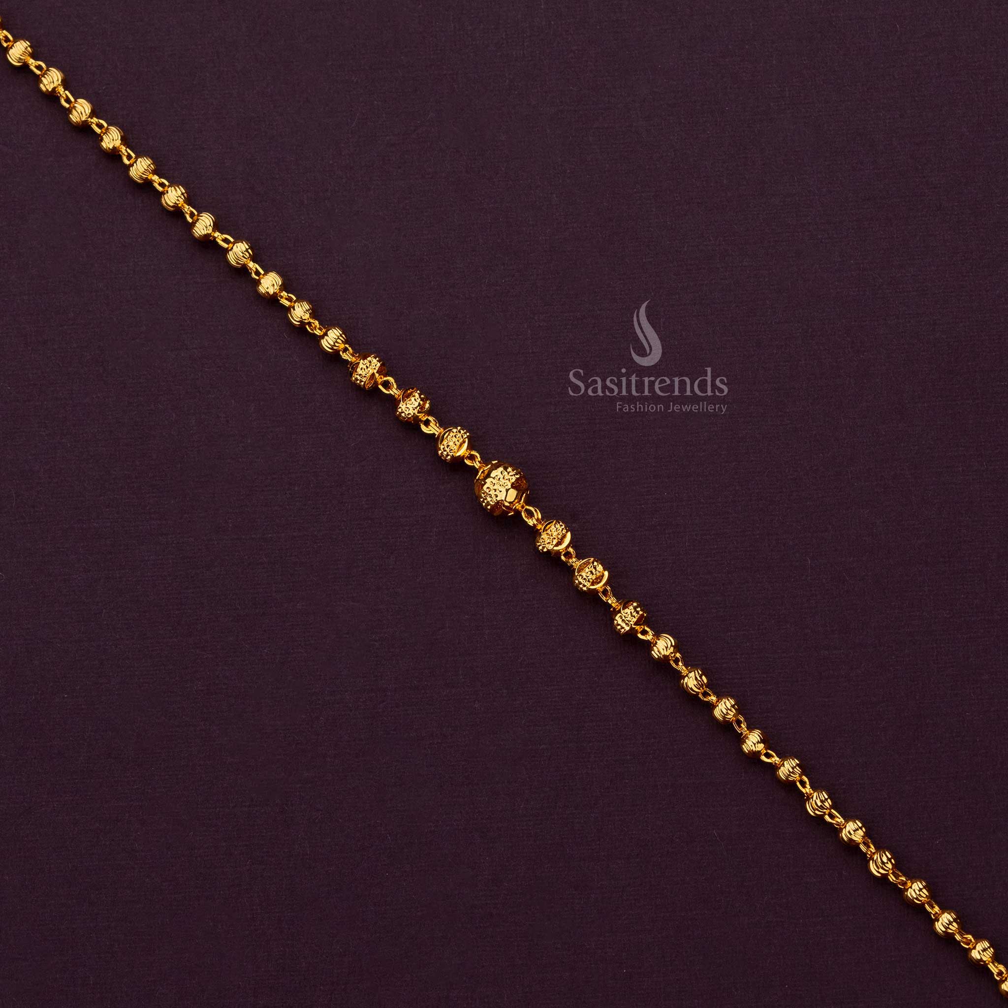 Stylish micro gold plated bracelet adorned with a series of intricately crafted ball accents for a timeless look - Sasitrends