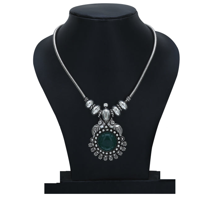 Oxidised Green Stone Jewellery Set Traditional Occasion Sasitrends