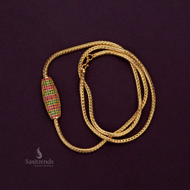 Ruby Green AD Stone Mugappu Thali Chain in One Gram Gold, 24 Inches - Sasitrends