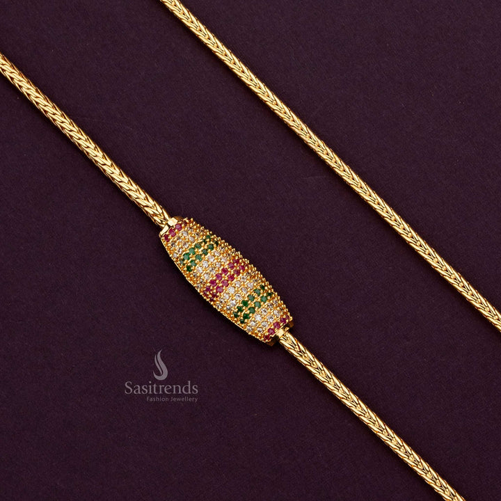 Multi-Colored Gold Plated Mugappu Chain with Striped AD Stone Design - Sasitrends