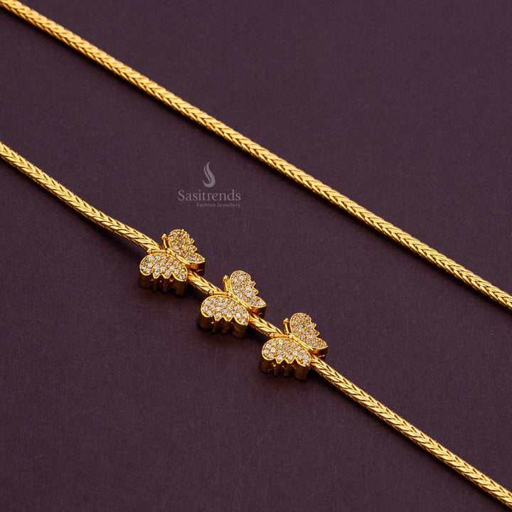 Traditional White Stone Butterfly Mugappu Chain with Gold Plating - Sasitrends