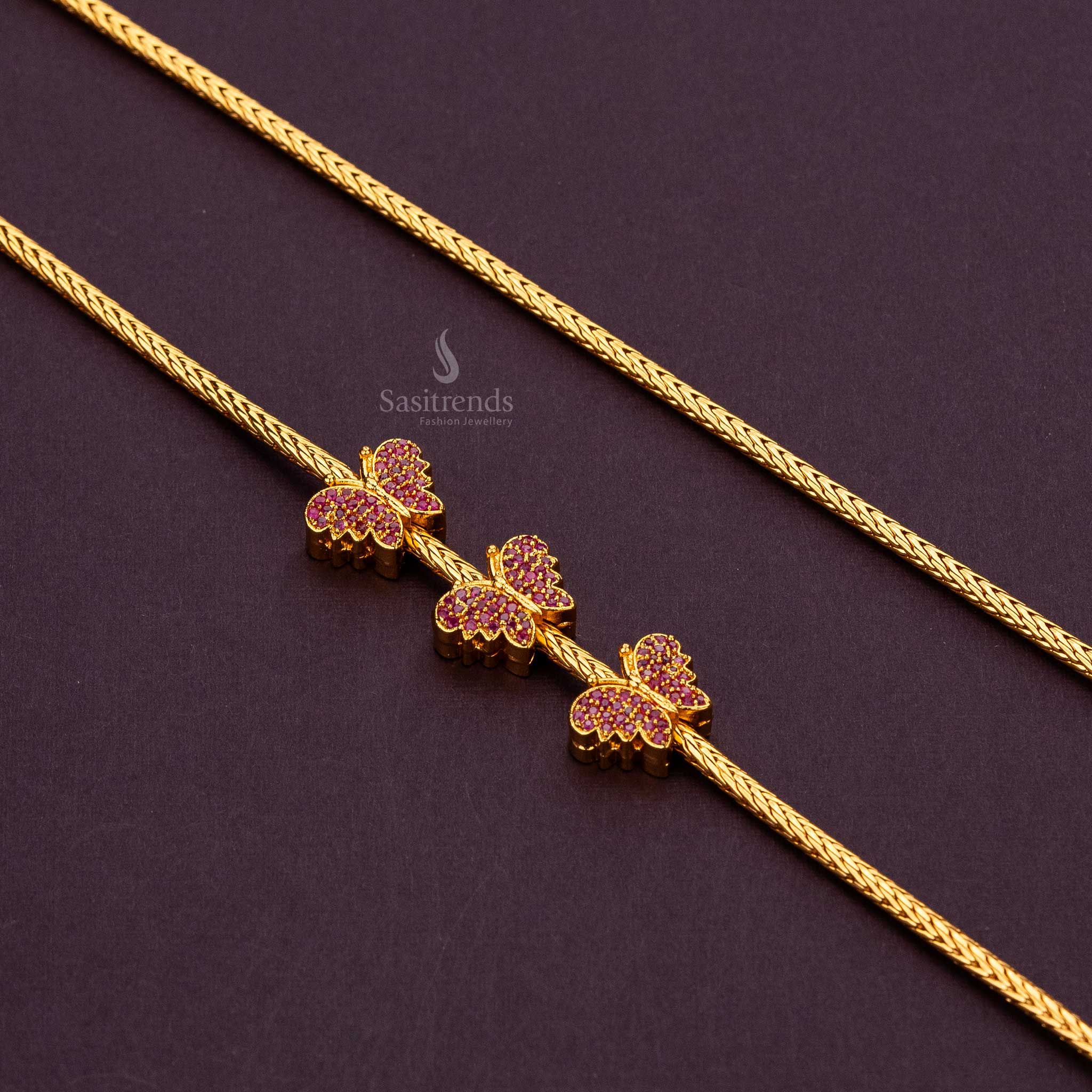 Traditional Ruby Butterfly Mugappu Chain with AD Stones - Sasitrends