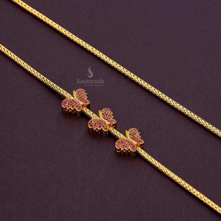 Traditional Ruby Butterfly Mugappu Chain with AD Stones - Sasitrends