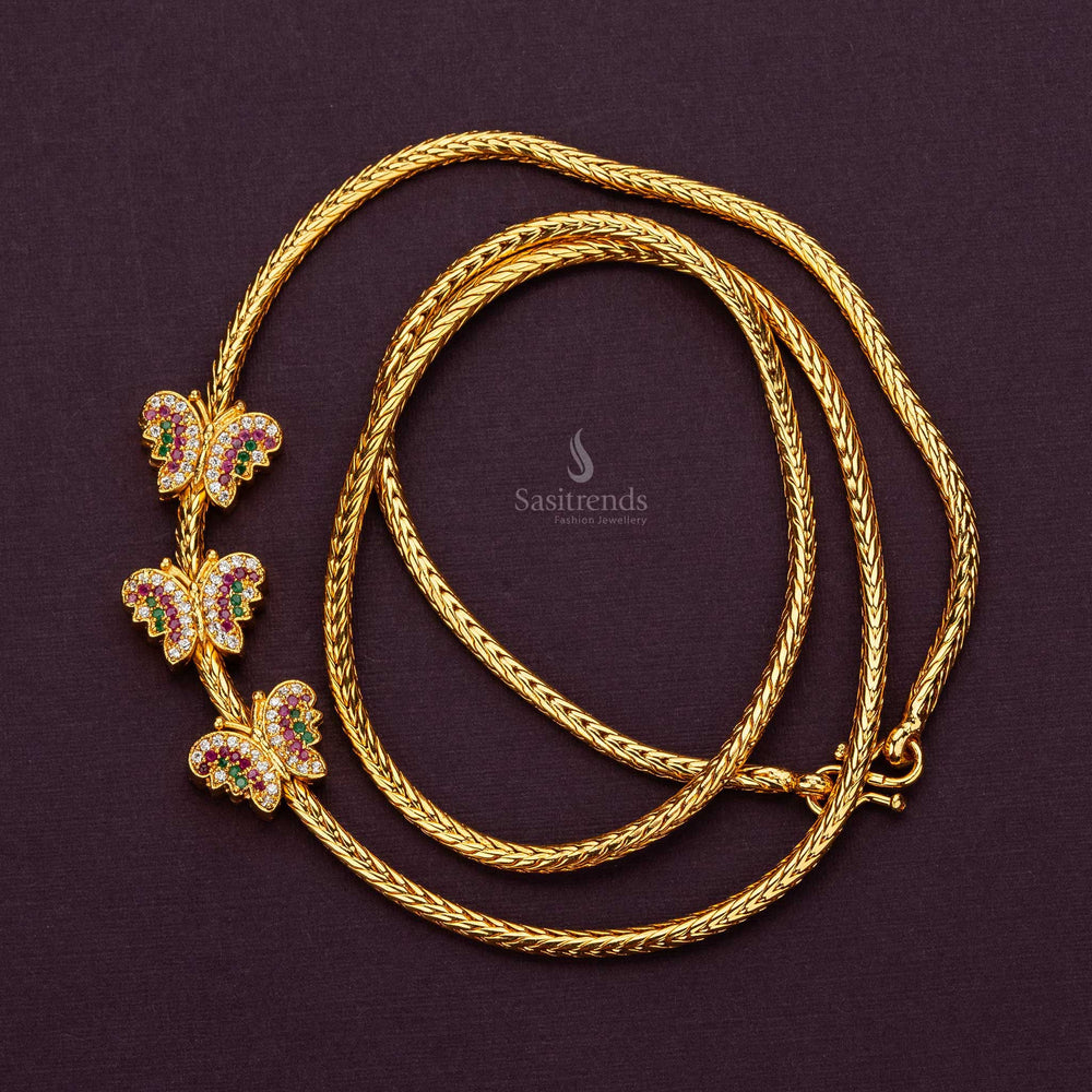 Multi-Color Butterfly Mugappu Chain with AD Stones Gold Plated - Sasitrends