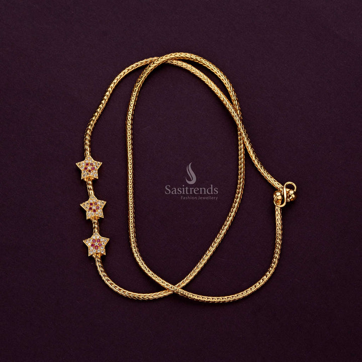 Guaranteed One Gram Micro Gold Plated Star Mugappu Chain with AD Stones - Sasitrends