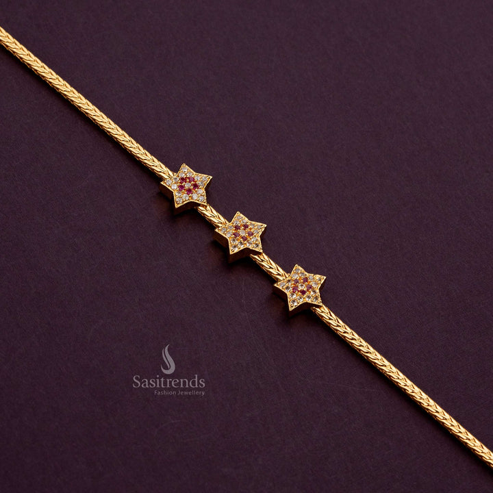 Stunning ruby-white star mugappu chain, plated with 24-carat gold, 24 inches - Sasitrends