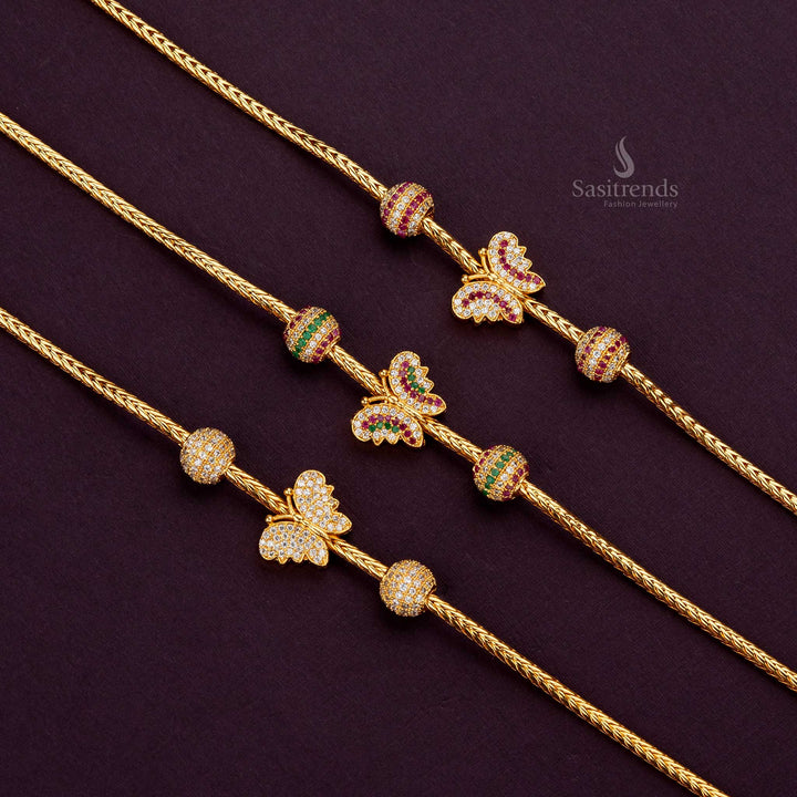 Traditional Micro Gold-Plated Ball Butterfly AD Stones Mugappu Chain - Sasitrends