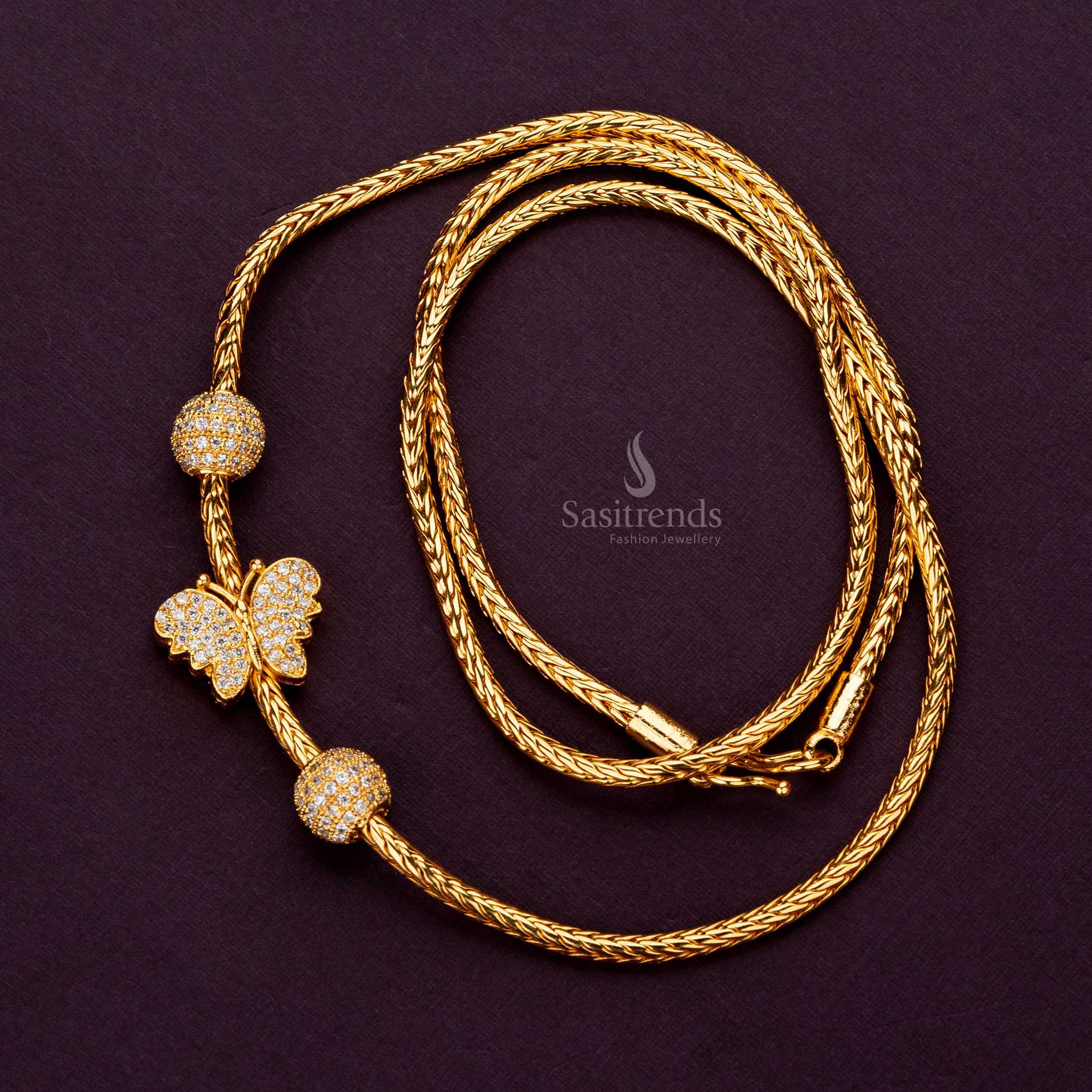 White AD stone butterfly mugappu chain, micro gold plated, perfect for sarees