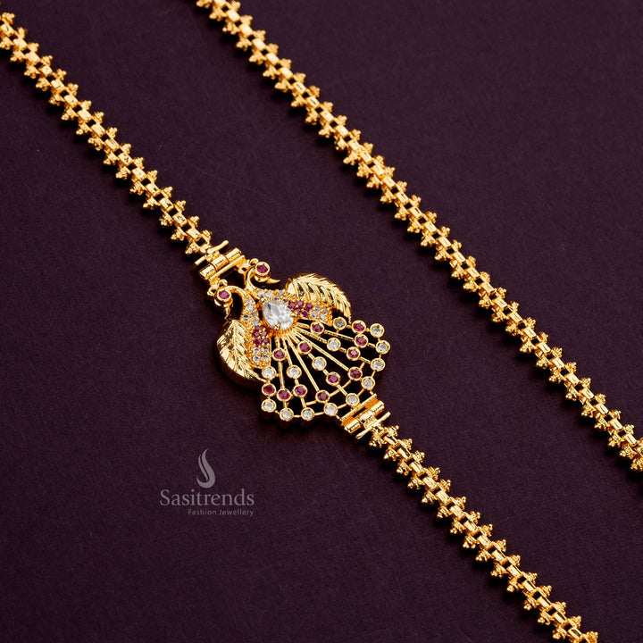 Ruby-white AD stone double peacock mugappu chain with gold plating - Sasitrends