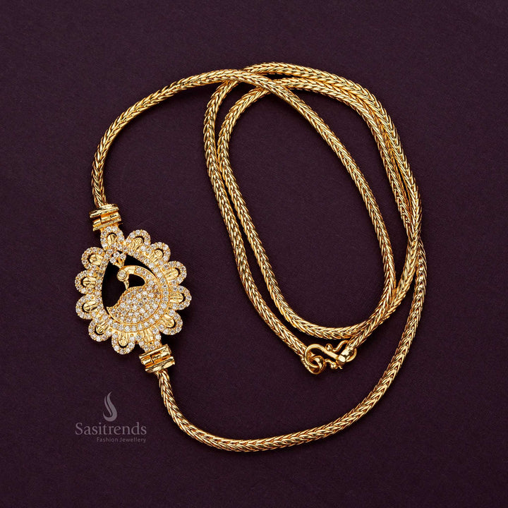 Traditional Wear One Gram Micro Gold Plated AD Stone Studded Peacock Mugappu Chain - Sasitrends