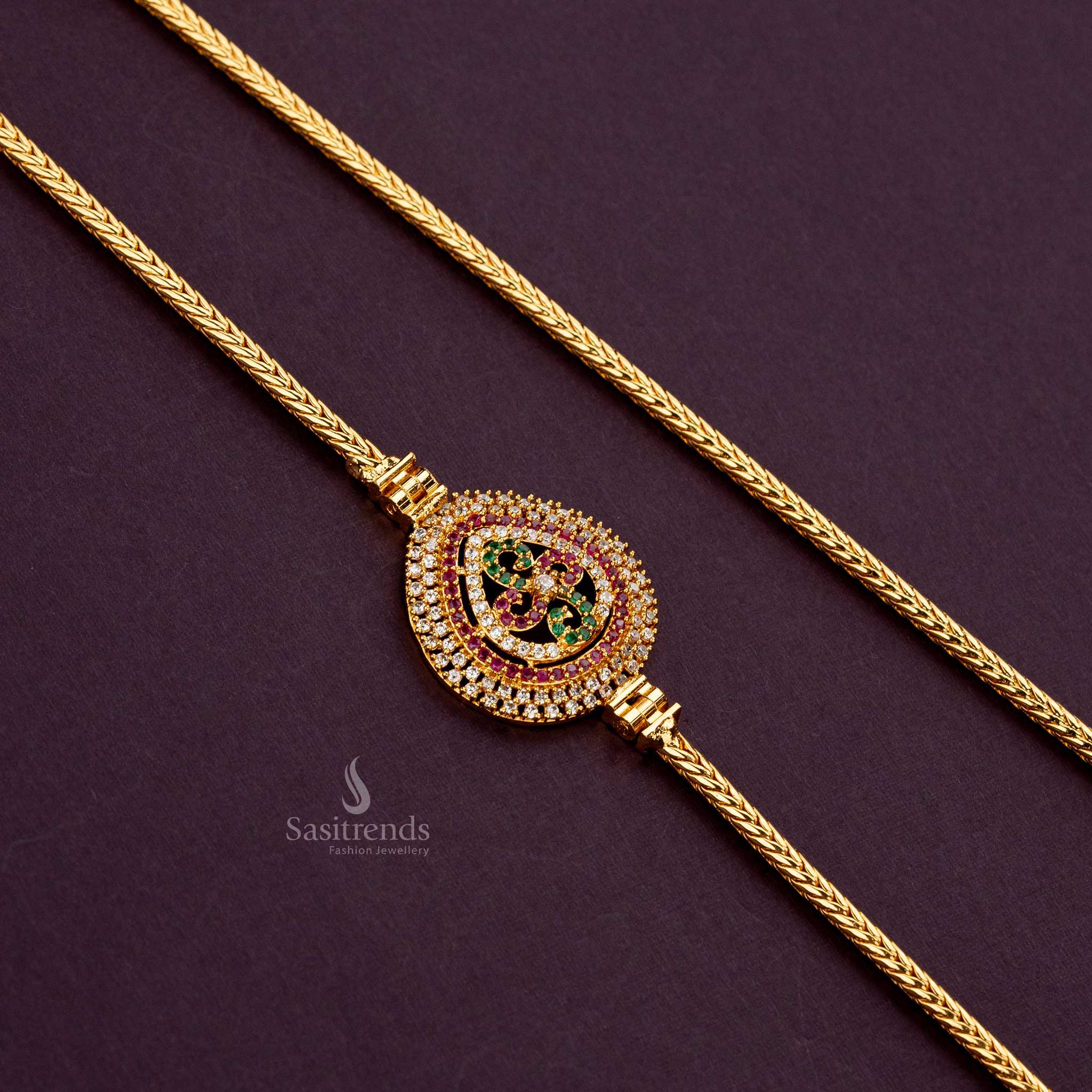 Micro gold plated multi mugappu chain with sparkling AD stones, perfect for traditional attire and thali use - Sasitrends