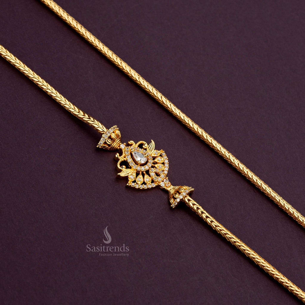 Premium micro gold plated white AD stone leaf motif mugappu chain ideal for weddings - Sasitrends