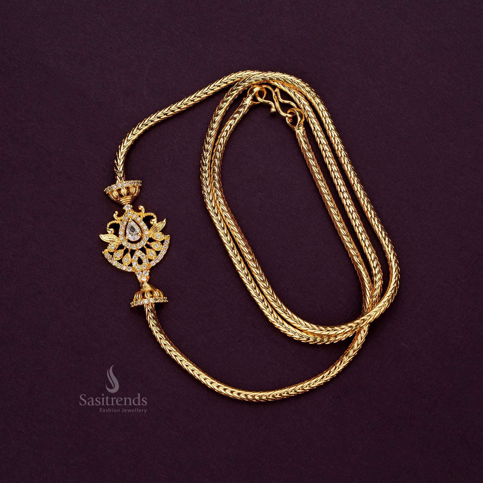 One gram micro gold plated White AD stone leaf motif mugappu chain for traditional wear - Sasitrends