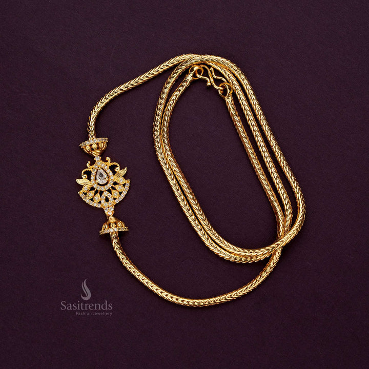 One gram micro gold plated White AD stone leaf motif mugappu chain for traditional wear - Sasitrends