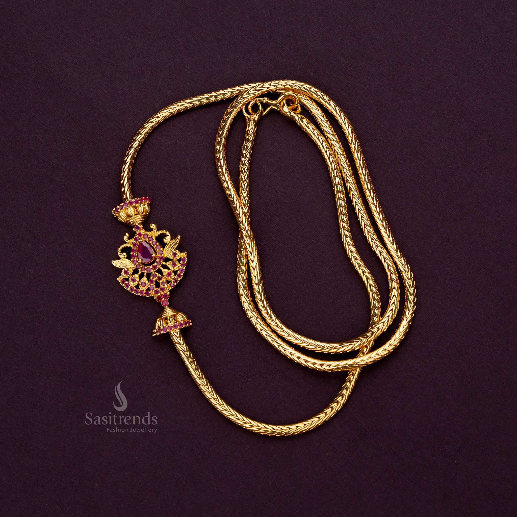 One gram micro gold plated White AD stone leaf motif mugappu chain - Sasitrends