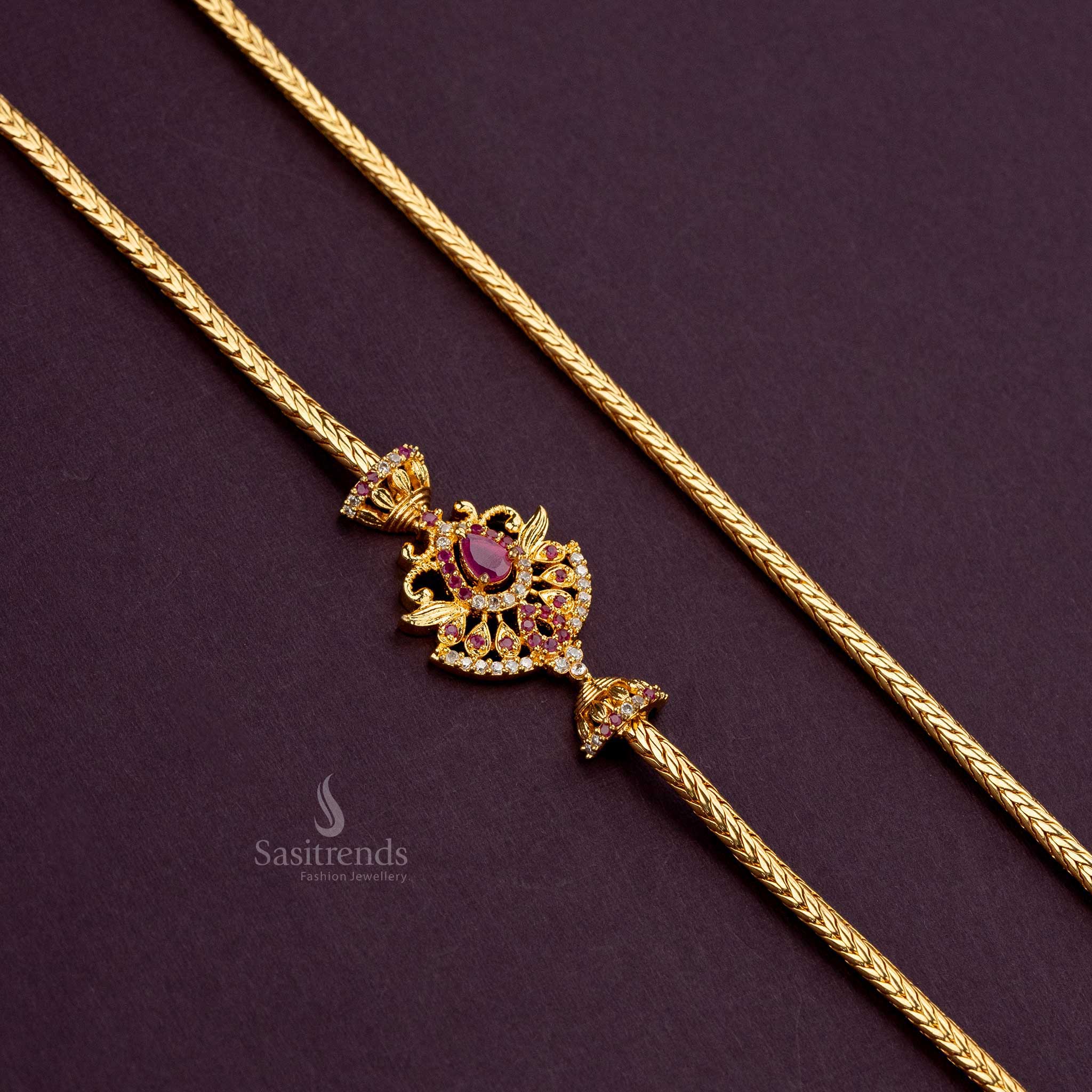 Guaranteed water drop White Ruby AD stone mugappu chain with a real gold-like finish - Sasitrends