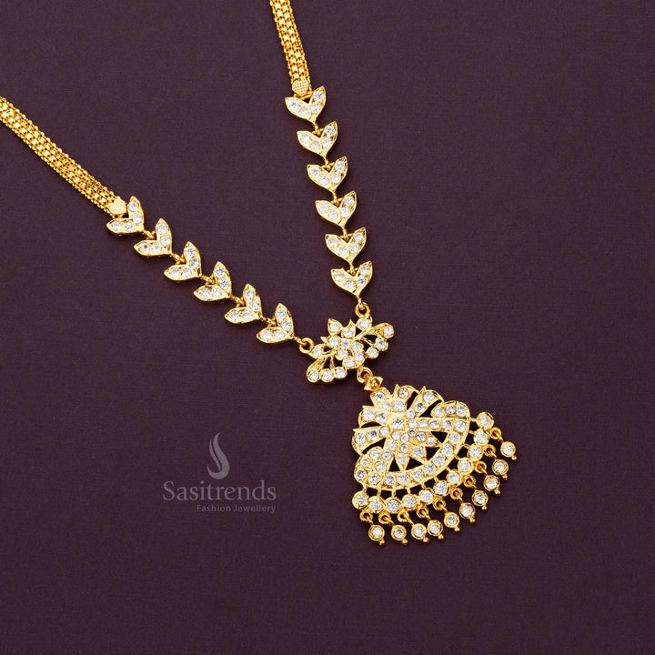 Traditional Micro Gold Plated Leafy Necklace with Stone-Studded Ornate Pendant - Sasitrends