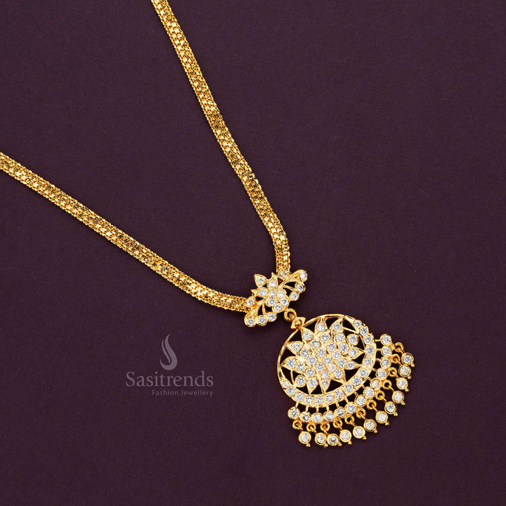 Sasitrends - Elegant 1-Gram Micro Gold Plated Necklace with White Stone Pendant