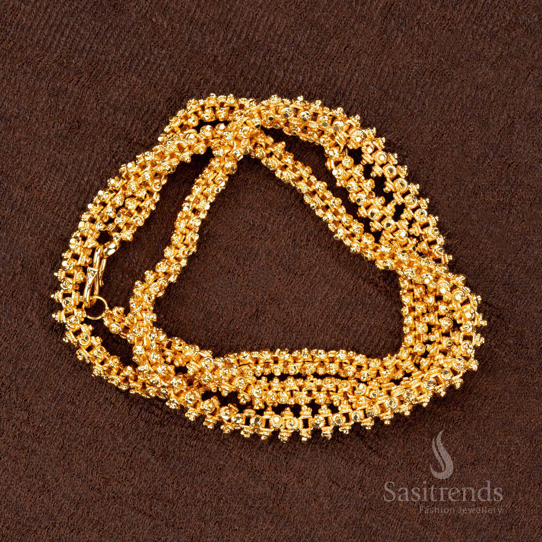 Micro gold plated 4 side Gajiri chain with interlocked traditional design, look like real gold - Sasitrends