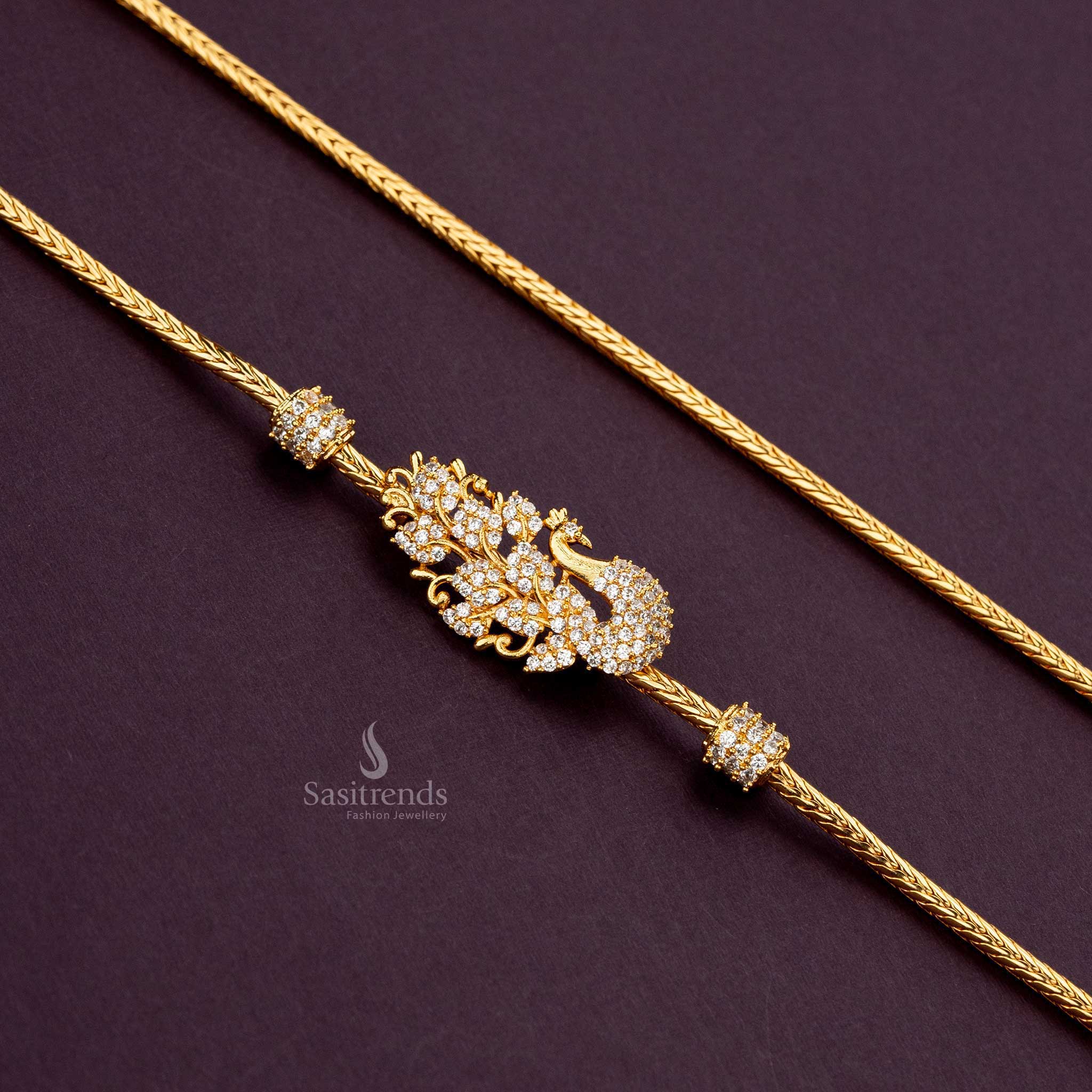 Traditional white Peacock Mugappu chain, guaranteed 24 carat gold plating - Sasitrends