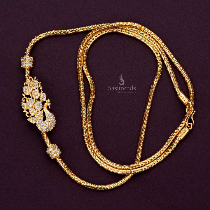 Luxurious white Peacock Mugappu chain, one gram gold-plated, 24 inches - Sasitrends