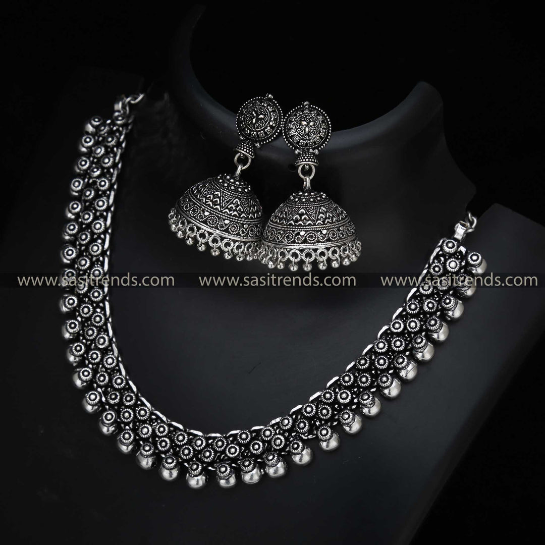 Latest Navarathiri Collections Oxidised Jewellery Set With Jhumka Earrings Online Shopping