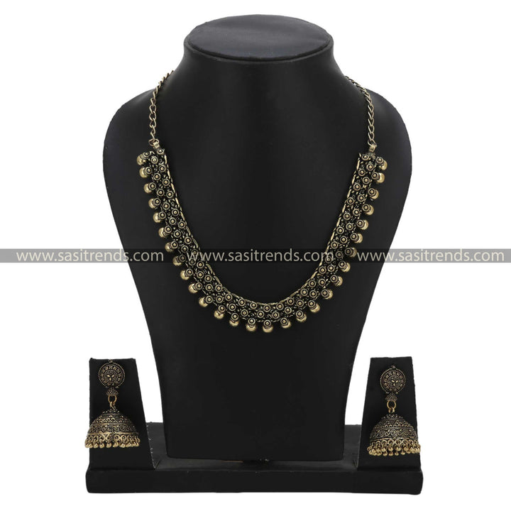 Sasitrends - Oxidised Chintaka  Short Ball Necklace Jewellery Set with Jhumka - Sasitrends