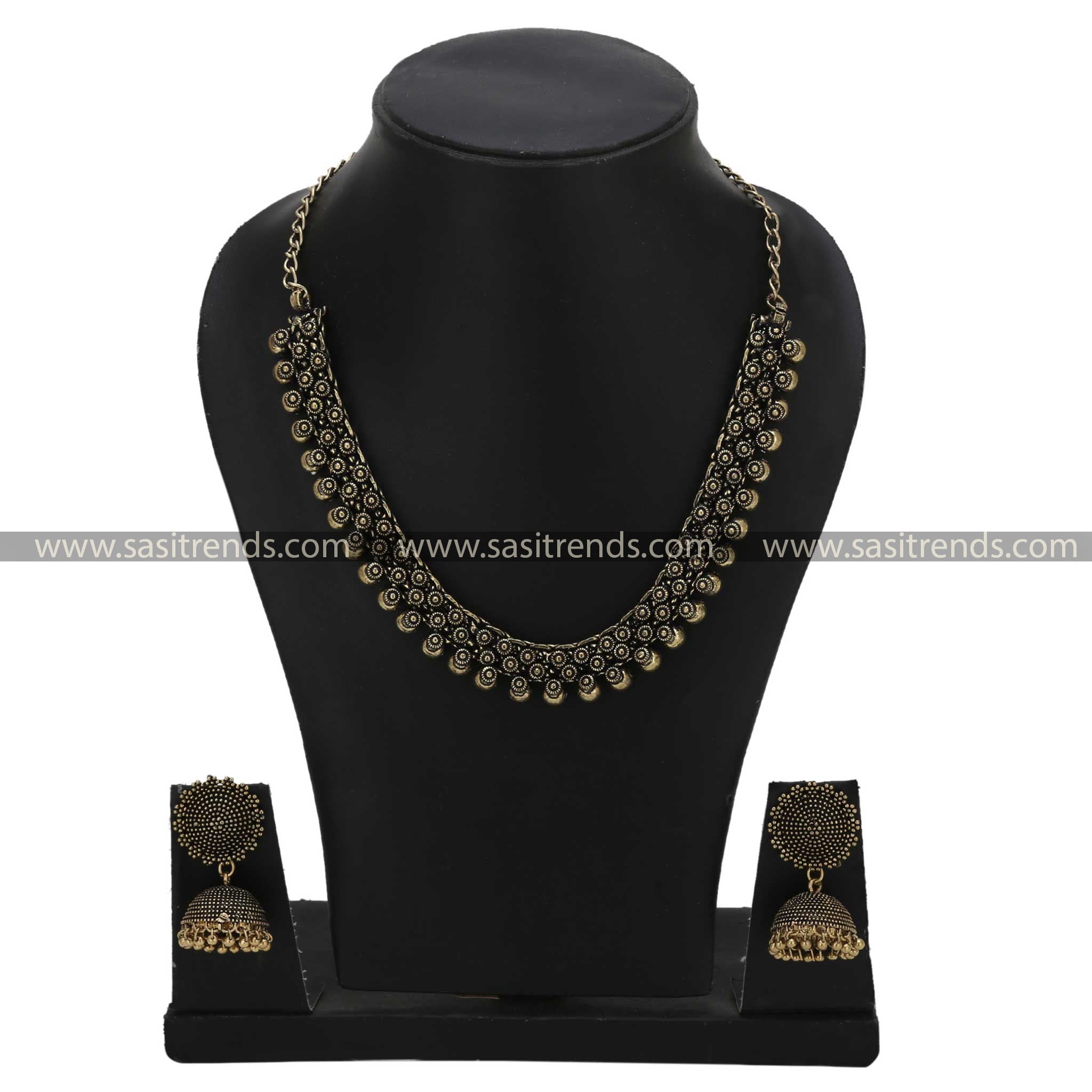 Sasitrends - Oxidised Chintaka  Short Ball Necklace Jewellery Set with Jhumka - Sasitrends