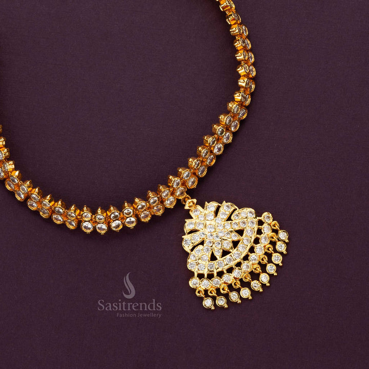 Elegant micro gold plated choker necklace with American diamond stones and a floral-inspired pendant