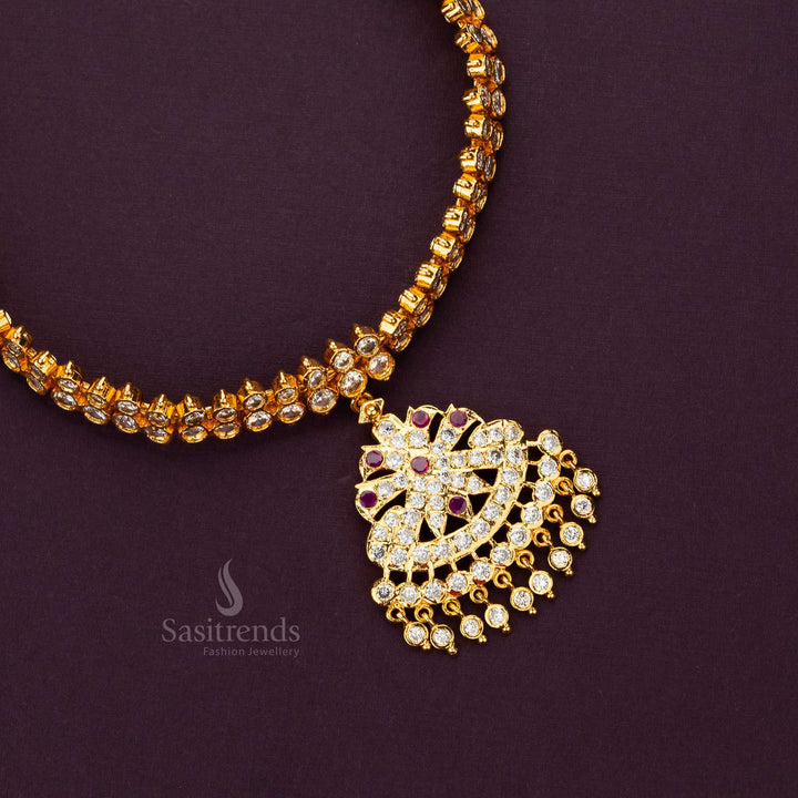 American diamond-studded gold plated choker necklace with intricate craftsmanship for traditional occasions