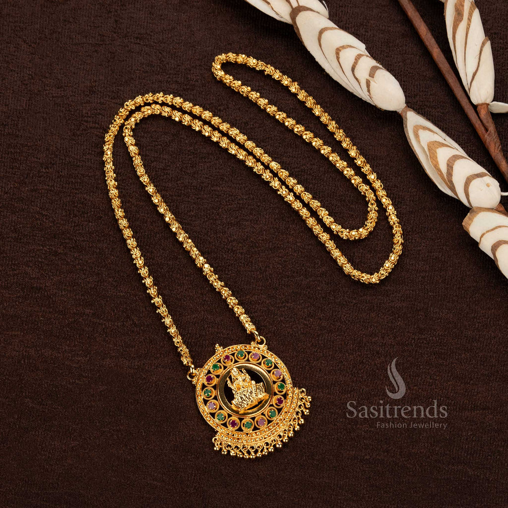 Luxurious micro gold-plated pendant necklace with a Lakshmi design surrounded by AD stones - Sasitrends