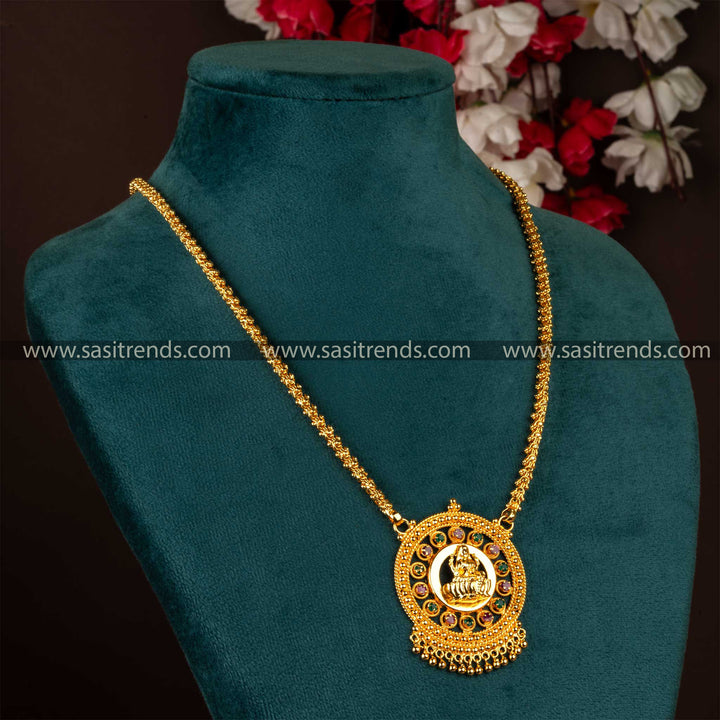 Lakshmi Motif Ruby Green AD Stone Pendant Necklace Online Shopping