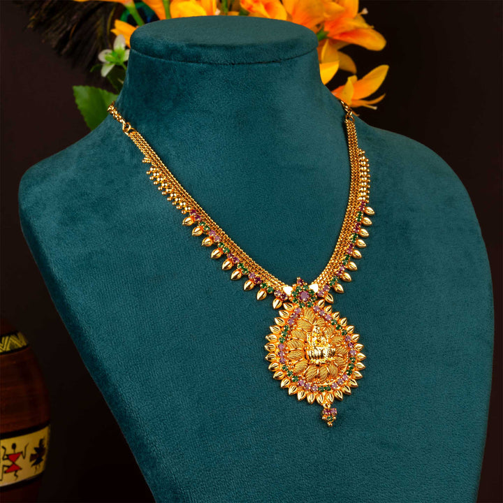 Traditional One Gram Micro Gold Plated Lakshmi Pendant Necklace with AD Stones | Sasitrends - Sasitrends