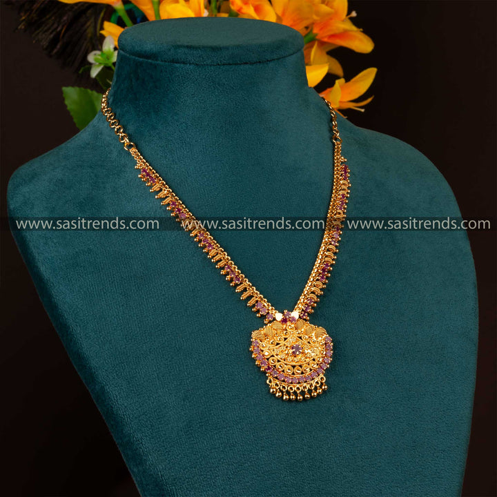 Traditional One Gram Micro Gold-Plated Necklace with Intricate Pendant | Sasitrends