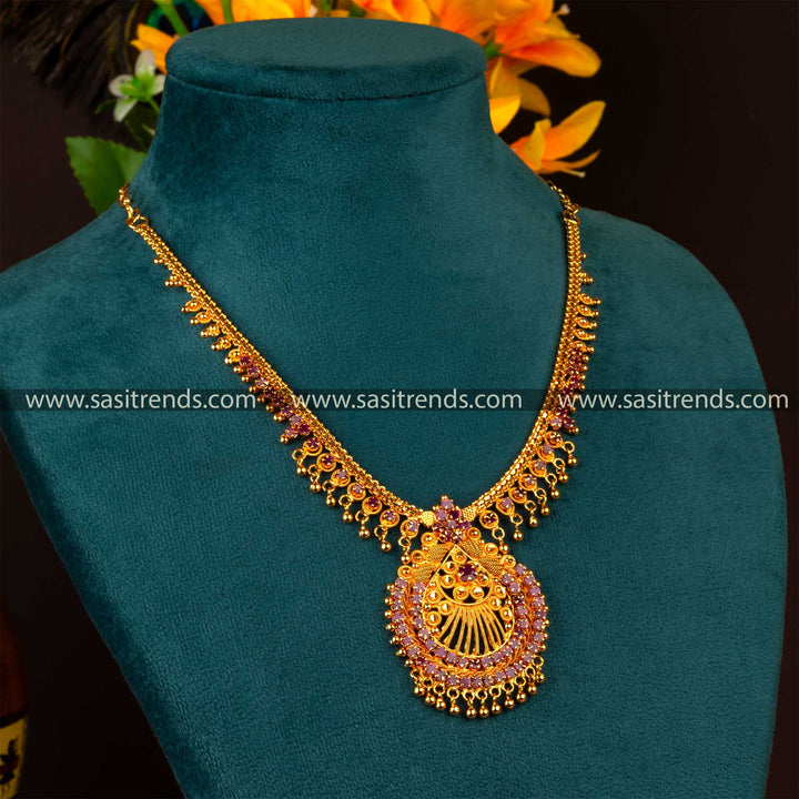 Traditional Micro Gold Plated 1 Gram Traditional Necklace with Floral Pendant | Sasitrends