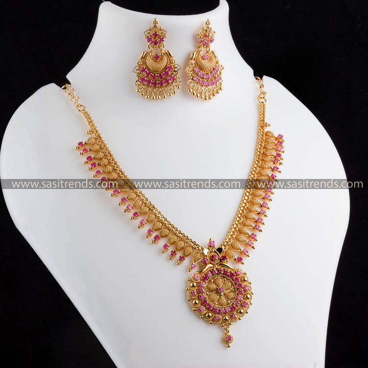 Traditional One Gram Gold Necklace Jewellery Set