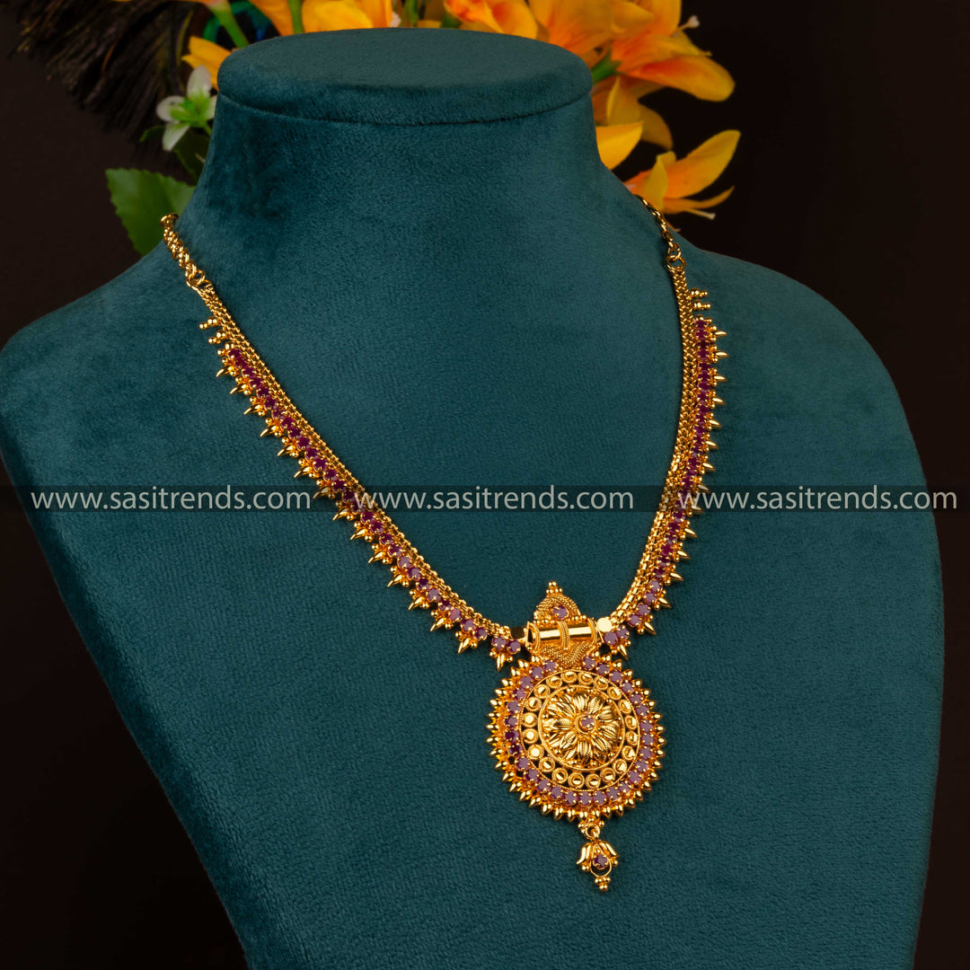 Traditional Micro Gold-Plated Necklace with Ruby Stones Sasitrends Online Shopping