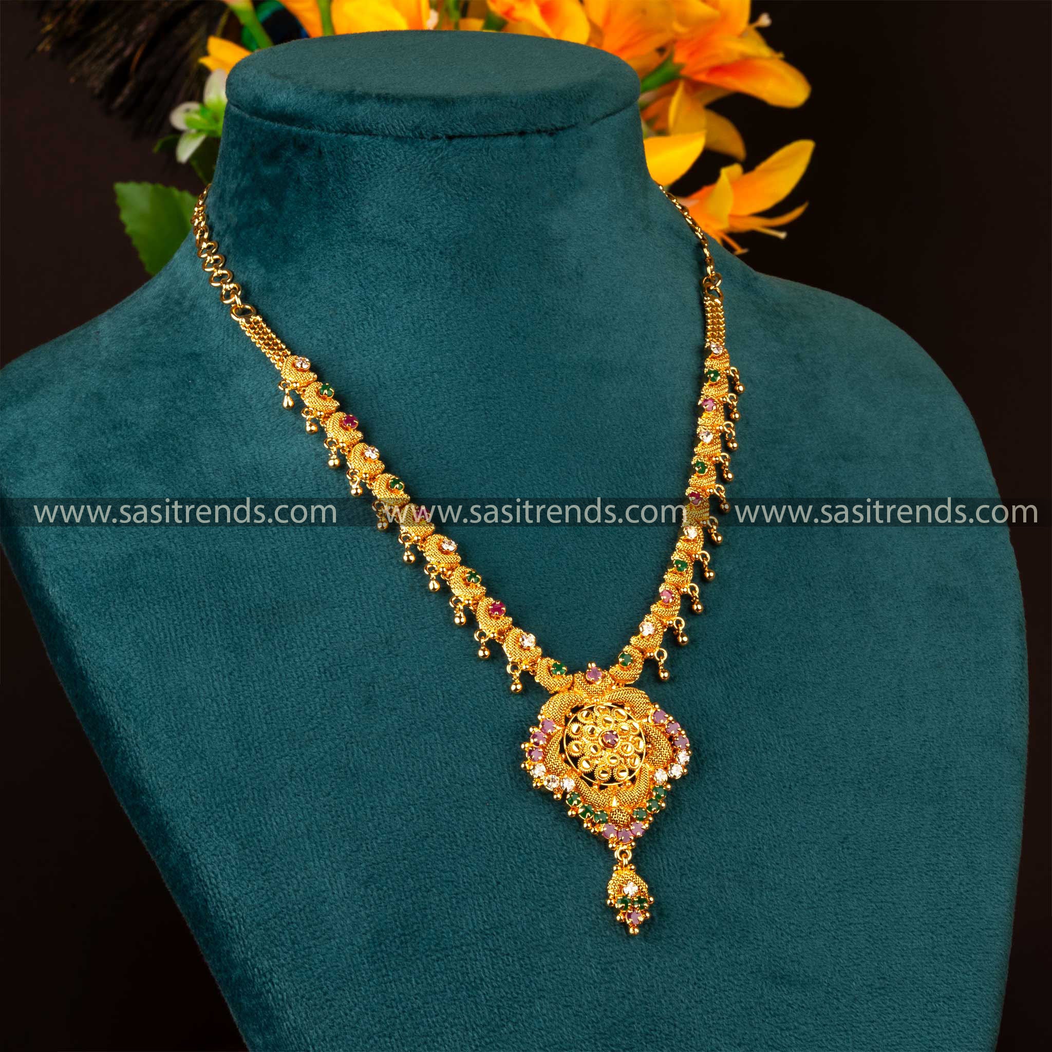 Multi Ad Stone Studded Guaranteed Micro Gold Plated One Gram Necklace