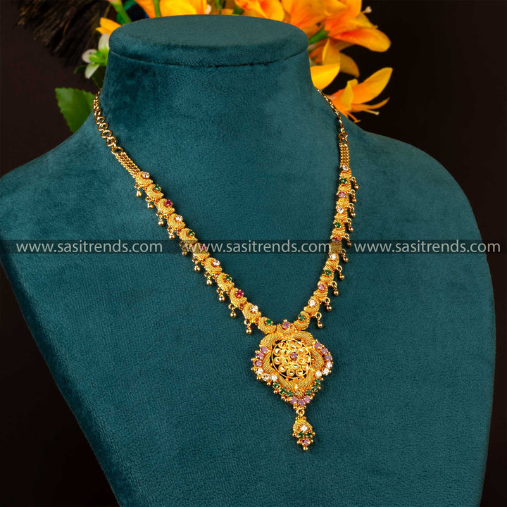 Multi Ad Stone Studded Guaranteed Micro Gold Plated One Gram Necklace