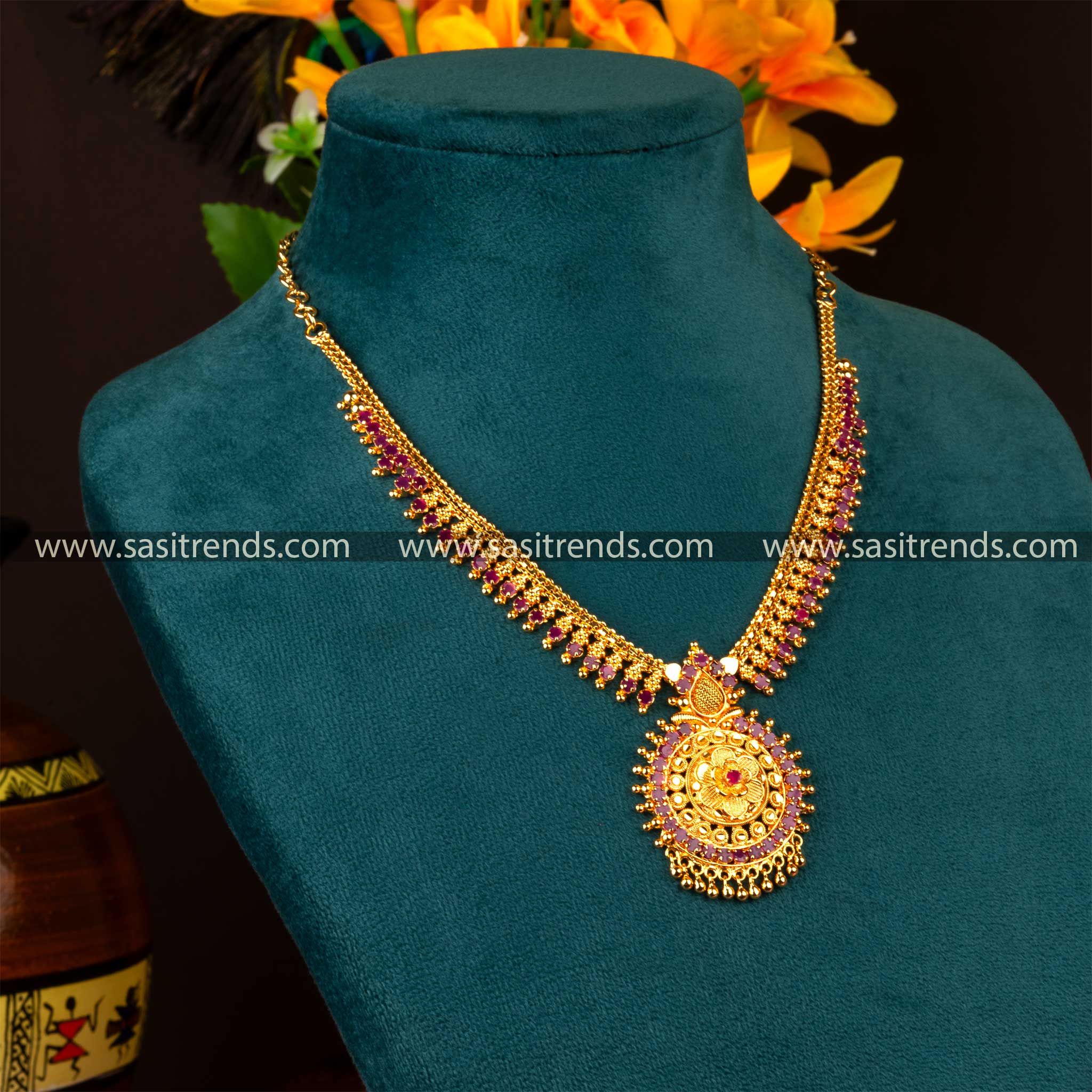 Royal Ruby One Gram Micro Gold Plated Round Pendant Necklace Sasitrends Online