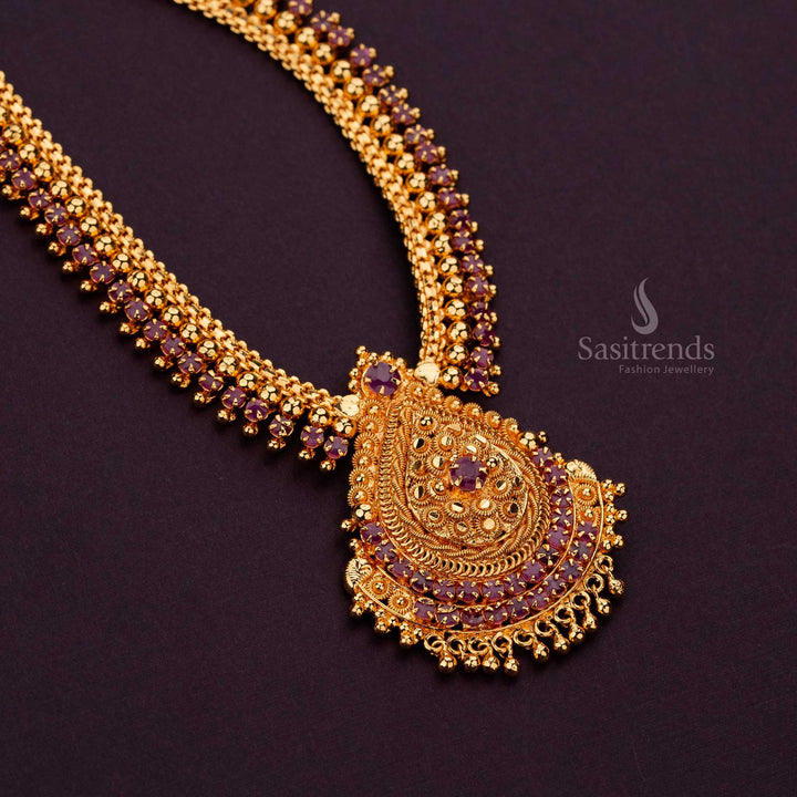 Elegant Kerala-Inspired Thilak Pendant Necklace with 24-Carat Gold Plating