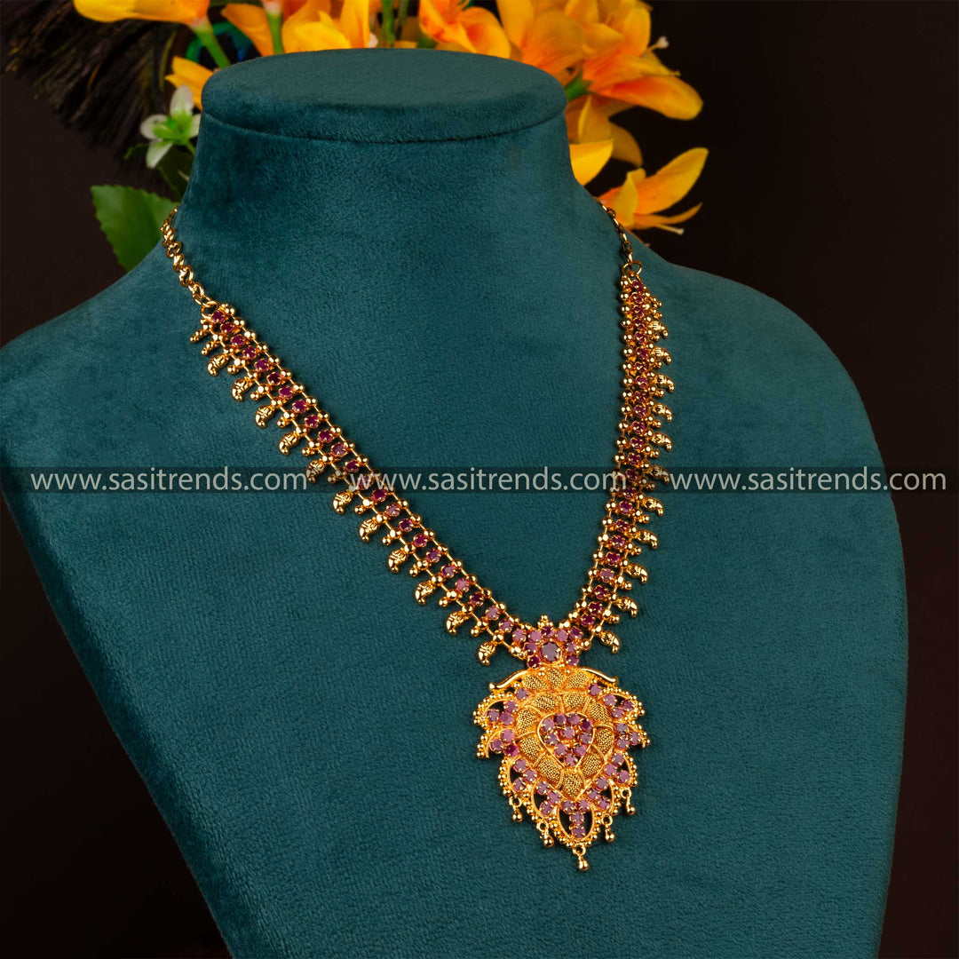 Micro Gold-Plated Necklace with Ruby Stones-1-Gram Sasitrends