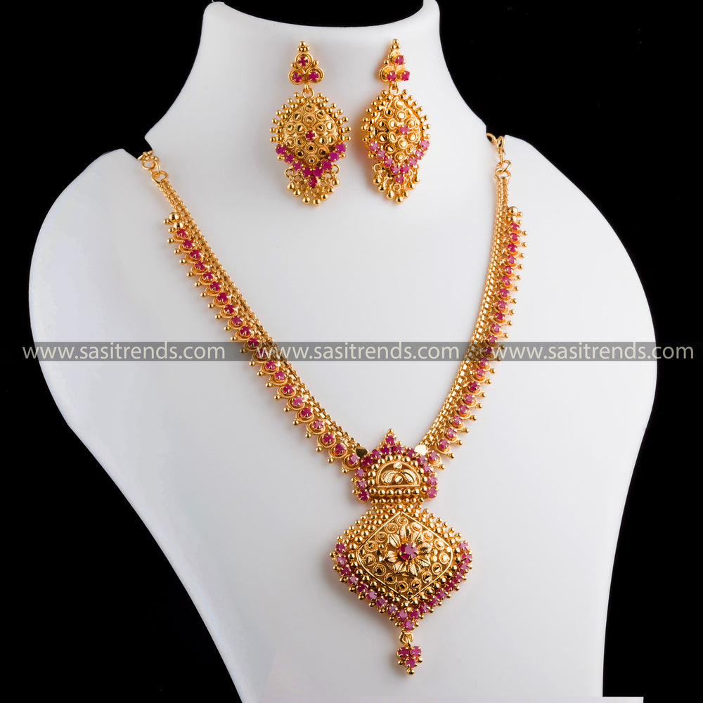 Flower Pendant Necklace Jewellery Set - Perfect for Traditional Occasions