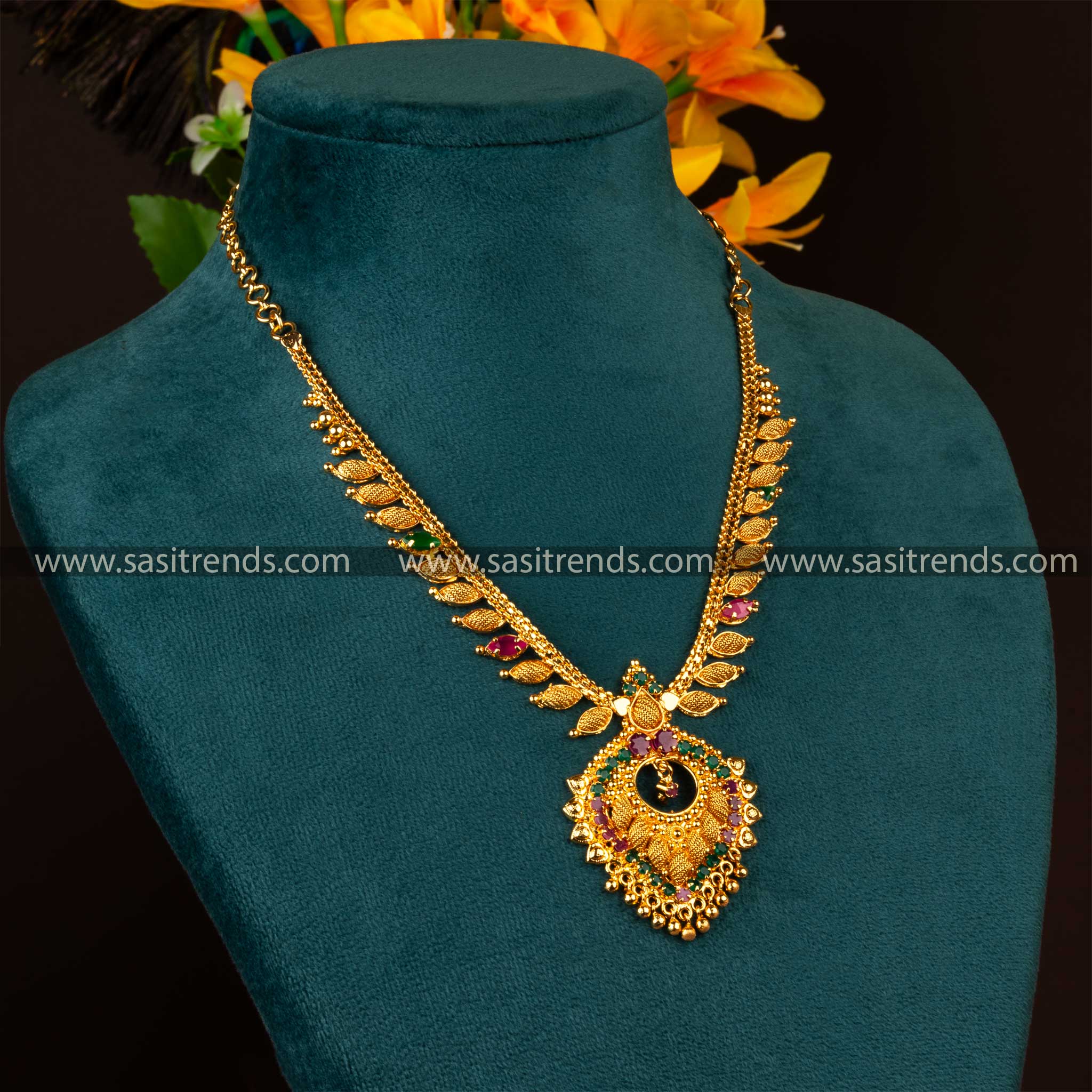 One Gram Micro Gold-Plated Necklace with Floral Pendant Sasitrends Online Shopping