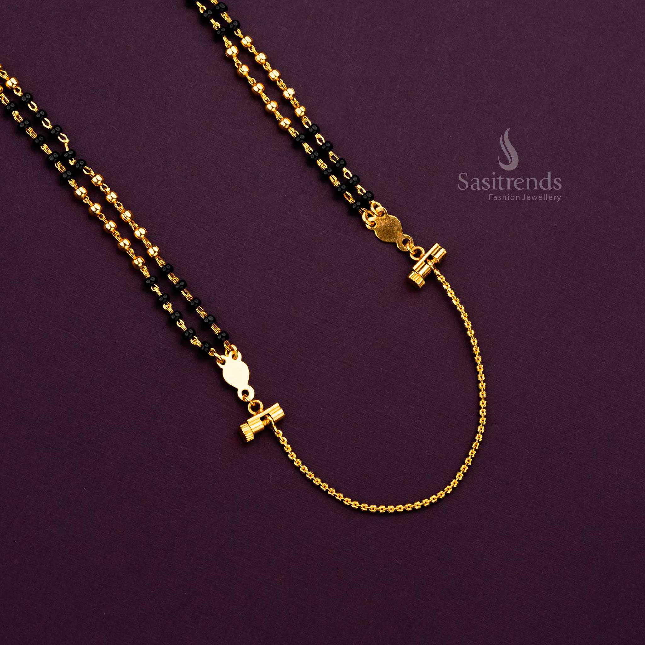 Double layered black beaded Thali Saradu chain with gold beads for traditional ceremonies