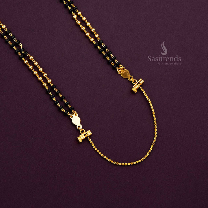 Sasitrends - Double Layered Black Beaded Thali Saradu Chain with Gold Beads